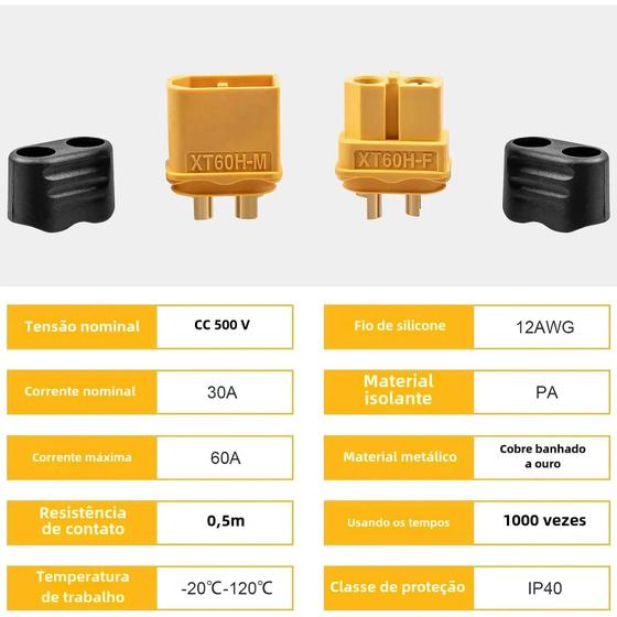 Imagem de Conectores XT60H (5 Pares) com Bainha para Bateria Lipo RC - Drones, Carros e Aviões