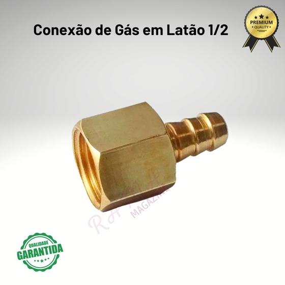 Imagem de Conexão De Gás Bico Mangueira 3/8 Bm X 1/2 Npt Fêmea Latão