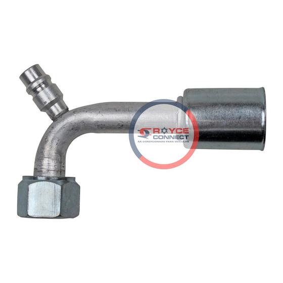 Imagem de Conexao Oring 90 graus Femea 10mm Aluminio com Valvula de Servico R134a com Clip