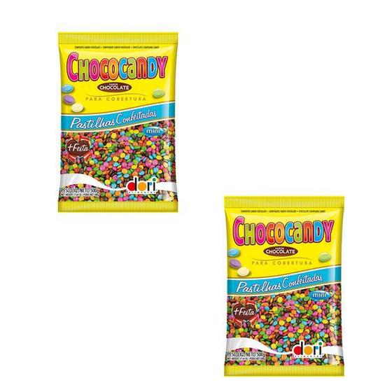 Imagem de Confeito de Chocolate Chococandy Cores Sortidas Kit 2un 500g