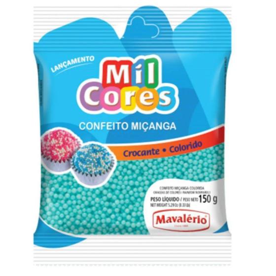 Imagem de Confeito Miçanga Colorida Azul Bebe  Mavalério 150g