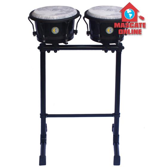 Congas Compactas Pretas c/ Rack Luen 51007PT Bateria e Percussão