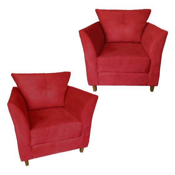 Imagem de Conj 02 Poltrona Cadeira Decorativa Isis Clinica Escritório Suede Vermelho - Dl Decor