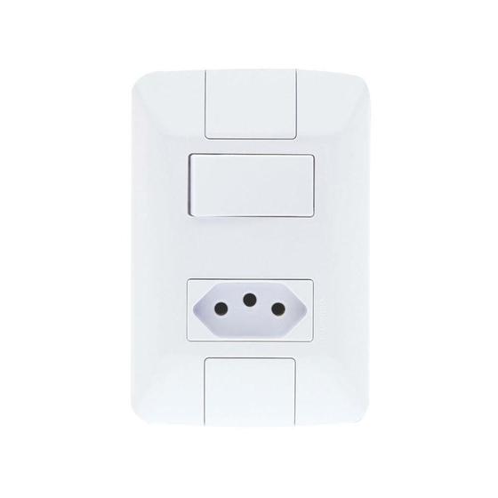 Imagem de Conj. 1 Interruptor Simples 6A + 1 Tomada 2P+Tp 20A Aria