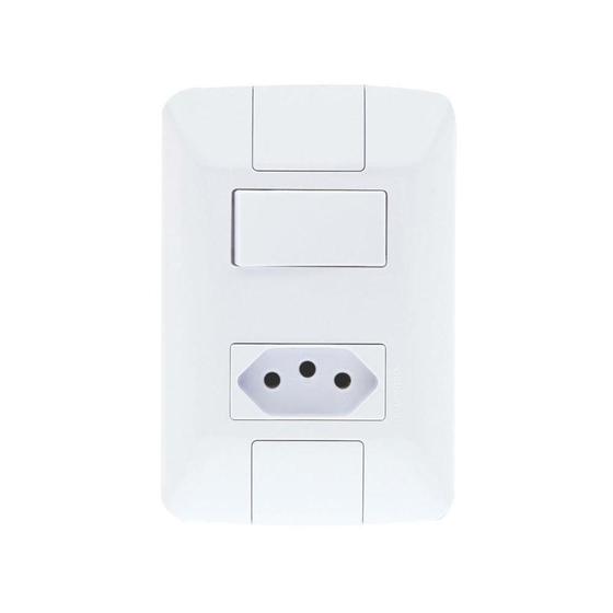Imagem de Conj. 1 Interruptor Simples 6A + 1 Tomada 2P+Tp 20A Aria