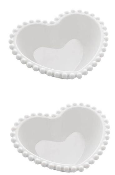 Imagem de Conj. 2 Bowls Porcelana Coração Beads Branco 15x13x5- Bon Gourmet