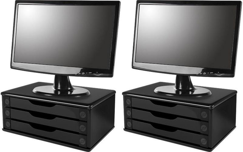 Imagem de Conj 2 Suportes Para Monitor Em Madeira MDF Black Piano Com 3 Gavetas Black Piano Referência 3347 SOUZA