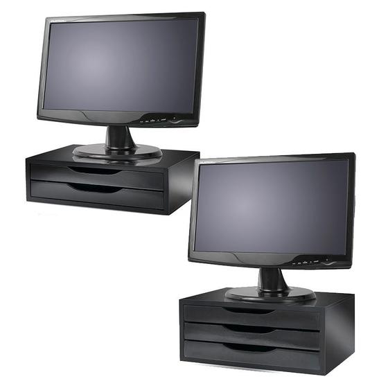 Imagem de Conj 2 Suportes Para Monitor MDF Black Piano 2 Gavetas Black Piano 3346 + 2 Suportes Para Monitor MDF Black Piano 3 Gavetas Black Piano 3347 - SOUZA