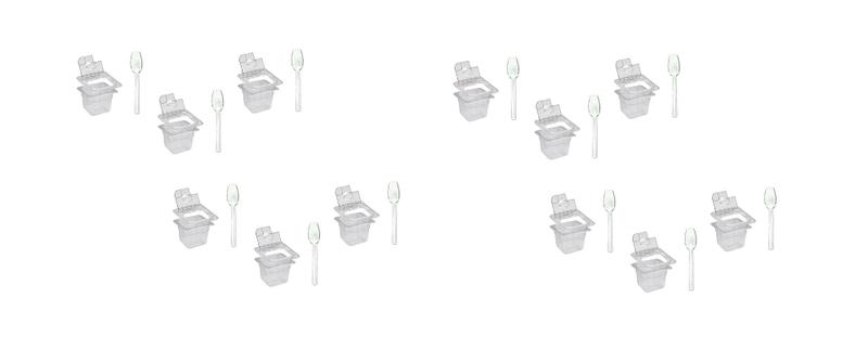 Imagem de CONJ 24 CUBAS Gastronômicas Em POLICARONATO 1/6X100 mm 1,5 L + 24 TAMPAS FLIP DOBRADIÇA e ABERTURA SB + 24 COLHERES 20 cm SB