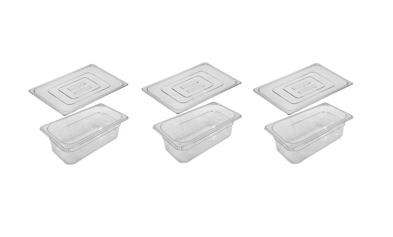 Imagem de CONJ 3 Cubas Gastronômicas Policarbonato GN 1/3X65 mm 2,4 Litros + 3 TAMPAS 1/3 Em Poli SEM ABERTURA CAMBRO