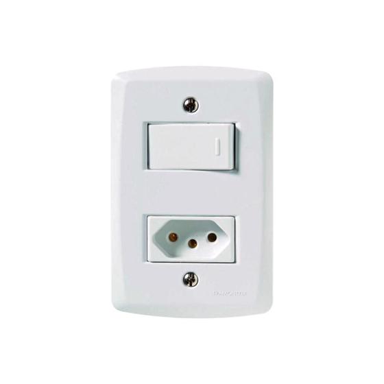 Imagem de Conj. 4X2 - 1 interruptor simples + 1 tomada 2P+T 10A 250V Tramontina Branco