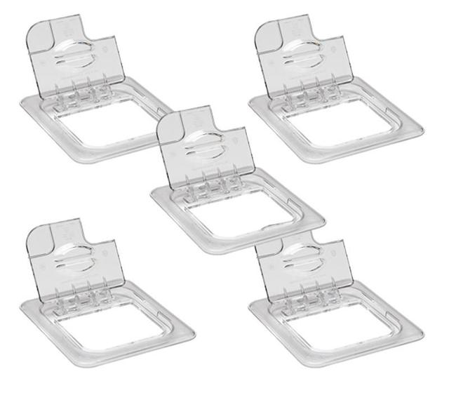 Imagem de CONJ 5 TAMPAS 1/6 Em POLICARBONATO Com FLIP, DOBRADIÇA e COM Abertura Para COLHER Para Cubas Gastronômicas 1/6 Em POLI CAMBRO