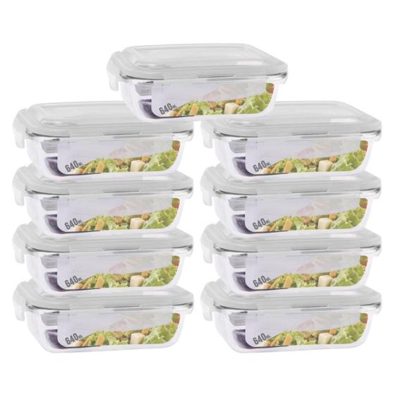 Imagem de Conj. 9 Potes Vidro Retangular Mantimentos 640ml