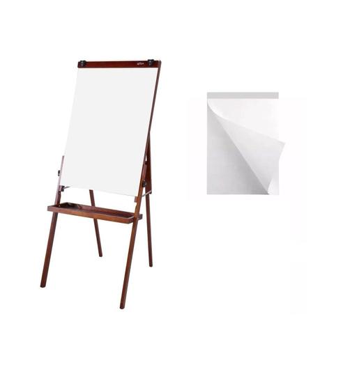 Imagem de Conj. Cavalete Flip Chart Porta Bloco Compacto Quadro Branco Estrutura Cor Mogno c/ Suporte Para Canetas 2515 Souza + Bloco Flip Chart 50 Folhas