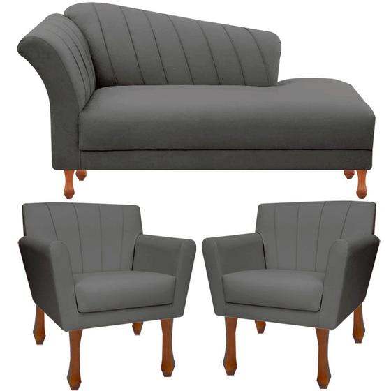 Imagem de Conj Chaise Sofá Divã + 2 Poltronas Decorativa Iza Retro