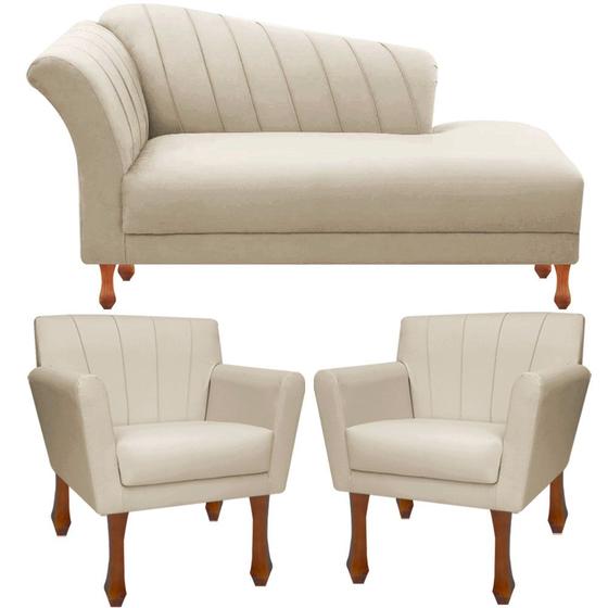 Imagem de Conj Chaise Sofá Divã + 2 Poltronas Decorativa Iza Retro