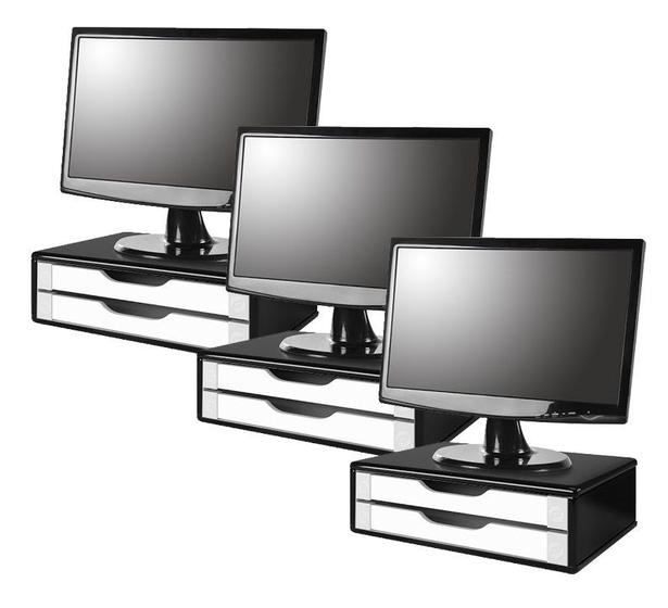 Imagem de Conj com 3 Suportes para Monitor em MDF Black Piano com 2 Gavetas Brancas Souza Referência 3348