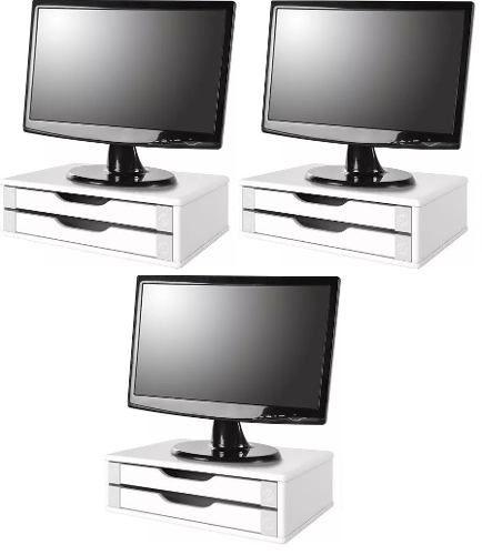 Imagem de Conj com 3 Suportes Para Monitor em MDF Branco com 2 Gavetas Brancas Souza Referência 3340