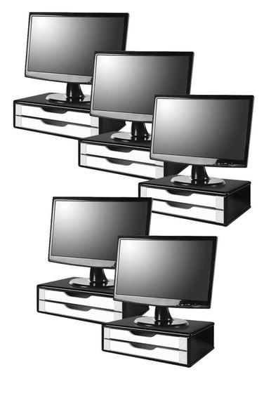 Imagem de Conj com 5 Suportes Para Monitor em MDF BLACK Piano com 2 Gavetas Brancas Souza Referência 3348