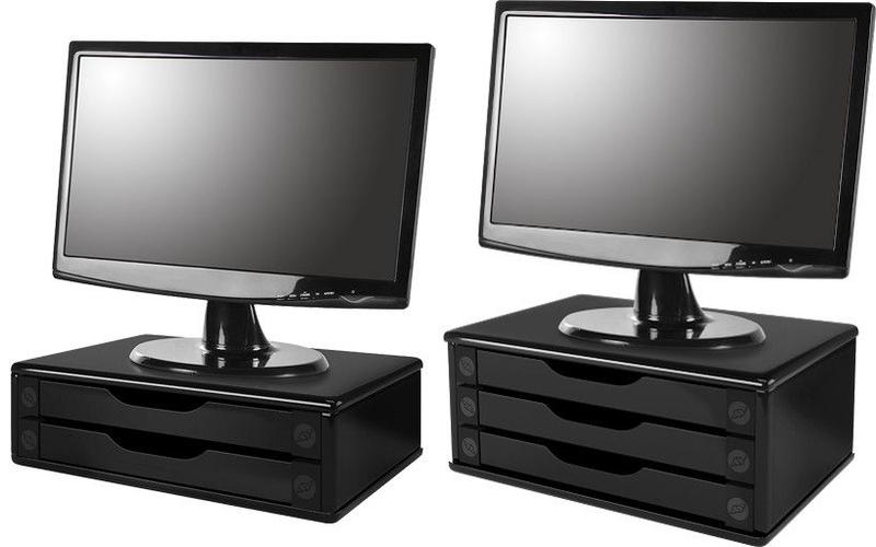 Imagem de Conj com Suportes Para Monitor em MDF Black Piano 2 e 3 Gavetas Black Piano - Souza Souza Referência 3346 e 3347