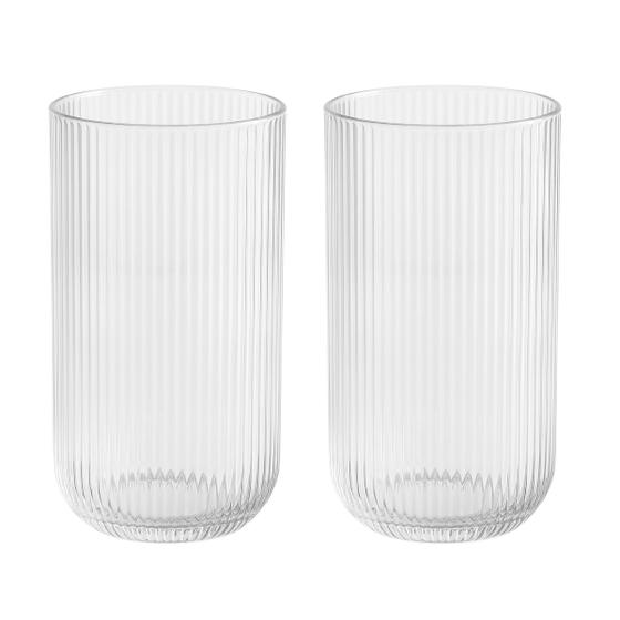 Imagem de Conj De 2 Copos De Vidro Canelado Frisado 450ml Transparente