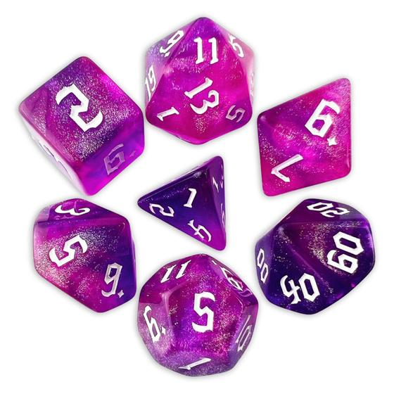 Imagem de Conj. de 7 dados Iridescente - Púrpura e Rosa - RPG