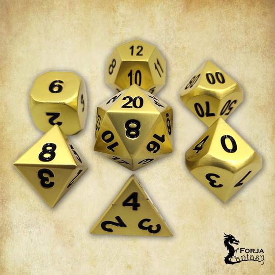 Imagem de Conj. de dados Metálicos Dourado Fosco - RPG