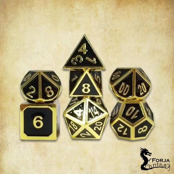 Imagem de Conj. de dados Metálicos Preto com Dourado - RPG