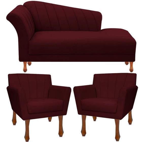 Imagem de Conj Divã Recamier Sofá + 2 Poltronas Decorativa Iza Retro