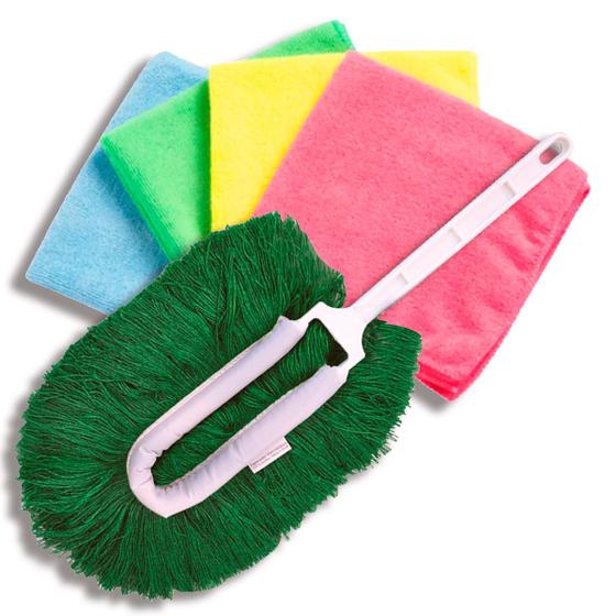 CONJ Espanador ELETROSTÁTICO Verde EE605 BRALIMPIA + Pano de Microfibra Para Limpeza a Seco Kit Com 4 Cores Sortidas 30 x 30 cm PM04 Imagem de CONJ Espanador ELETROSTÁTICO Verde EE605 BRALIMPIA + Pano de Microfibra Para Limpeza a Seco Kit Com 4 Cores Sortidas 30 x 30 cm PM04