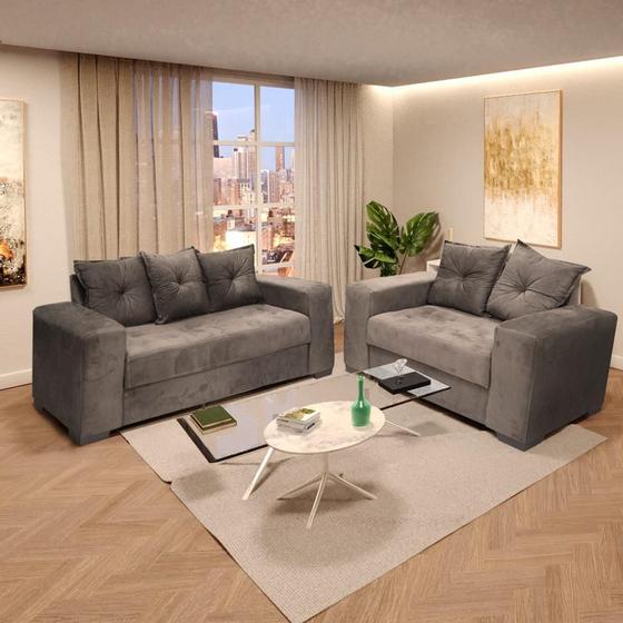 Conj. Estofado 3x2 Siena Tecido Naturale Design Estofados Sofás