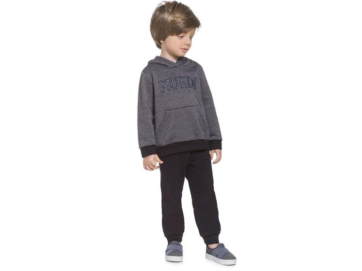 Imagem de Conj. Infantil Moletom Flanelado Com Capuz Azul Marinho Mundi Menino 1-3 Anos