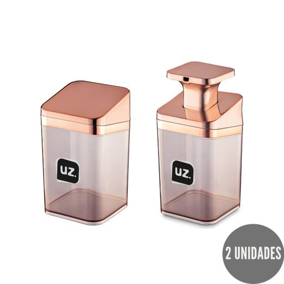 Imagem de Conj Rose Gold Lavabo Porta Algodão e Dispenser Luxo Pia