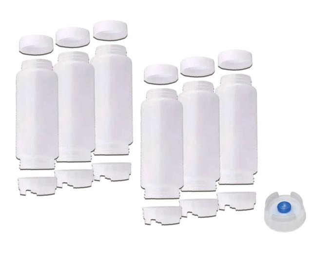 Imagem de CONJj 6 Bisnagas 710 ml (24 Oz) FIFO Bootle Canadá Original Bico NSF Com Válvula Removível AZUL Para Molhos e Caldas de Consistência Grossa