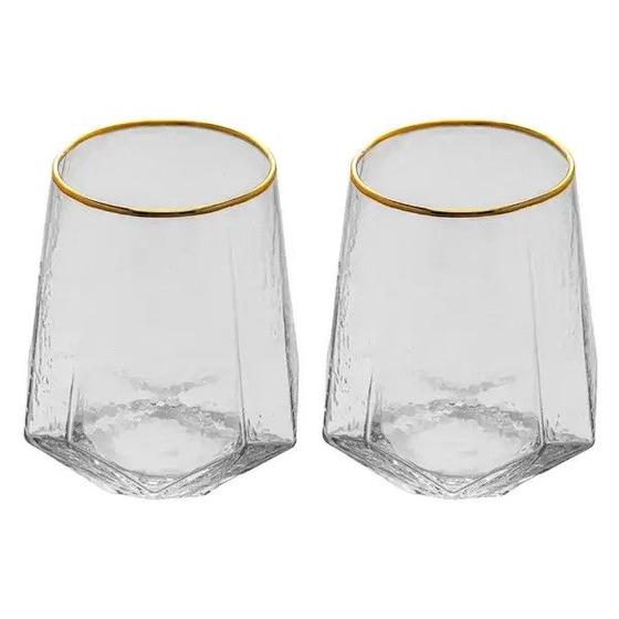 Imagem de Conjunto 02 Copos baixos Cristal de Chumbo com Fio de Ouro Taj 550ml - Wolff