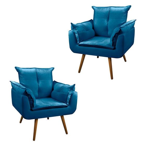 Imagem de Conjunto 02 Poltronas Cadeira Decorativa Opala Pés Palito Veludo Azul Turquesa