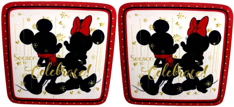 Imagem de Conjunto 02 Pratos Quadrados Decorativos Melamina De Natal - Mickey E Minnie Mouse - Season To Celebrate - Decoração Natalina - Disney