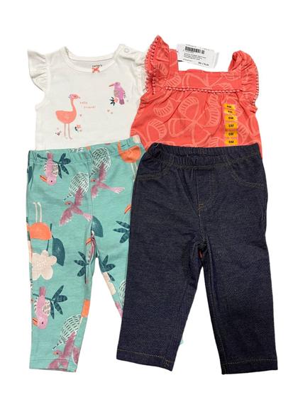 Imagem de Conjunto 04 peças calça E body Flamingos infantil Carters