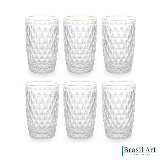 Imagem de Conjunto 06 Copos Bico de Abacaxi com Filete de Ouro 330ml