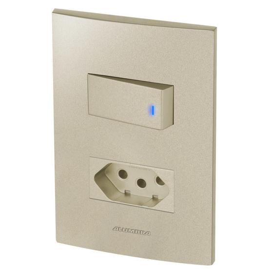 Imagem de Conjunto 1 Interruptor Led + 1 Tomada 10A - Inova Champanhe