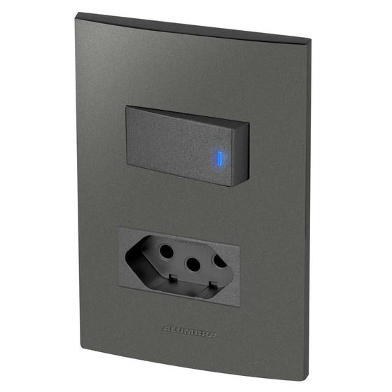 Imagem de Conjunto 1 Interruptor Led + 1 Tomada 10A - Inova Grafite