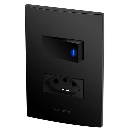 Imagem de Conjunto 1 Interruptor Led + 1 Tomada 10A Inova Preto Fosco
