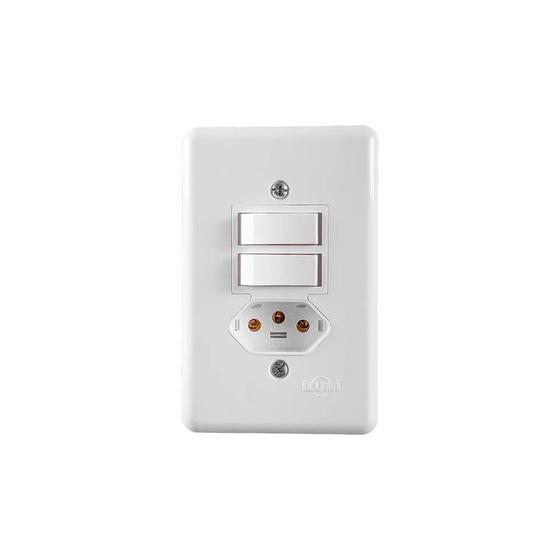 Imagem de Conjunto 1 Interruptor Simples   1 Paralelo   1 Tomada Com Placa 2P T 250V/10A Branco 4 X 20290 Ilumi