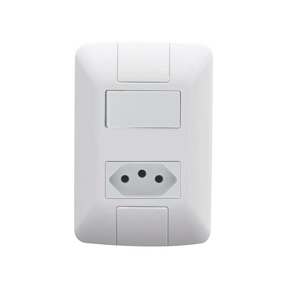 Imagem de Conjunto 1 Interruptor Simples   1 Tomada C/ Placa Mod. Aria 2P T 250V Cor: Branco 4 X 2 -TRAMONTINA