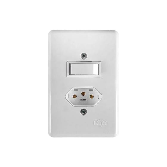Imagem de Conjunto 1 Interruptor Simples   1 Tomada Com Placa Stylus 2P T 250V/10A Branco 4 X 2 20200 Ilumi