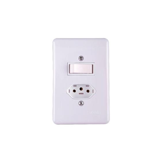 Imagem de Conjunto 1 Interruptor Simples   1 Tomada Com Placa Stylus 2P T 250V/20A Branco 4 X 2 20201 Ilumi
