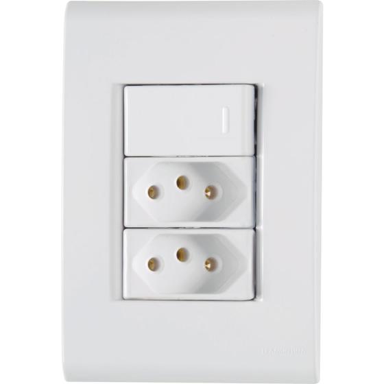 Imagem de Conjunto 1 interruptor simples + 2 tomada 2p+t 10a tramontina liz com placa