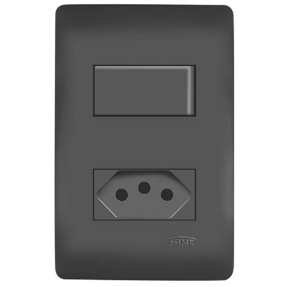 Imagem de Conjunto 1 Interruptor Simples e 1 Tomada 2P+T 10 Amperes Distanciados Habitat Black - 4061 - FAME