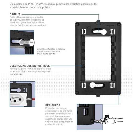 Imagem de Conjunto 1 Interruptor Simples Preto 611110Pt Pial Plus+