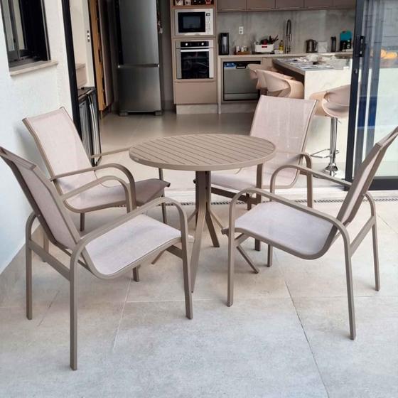 Imagem de Conjunto 1 Mesa + 4 Cadeiras Para Área Externa, Gourmet, Jardim e Churrasqueira - Cor Cappuccino e Tela Café com Leite